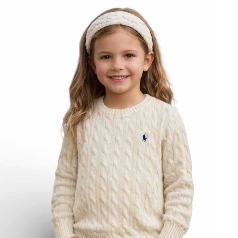 Ralph Lauren Cable Knit Sweater - Kids Size 6 - Cream - Unisex - Classic Pony